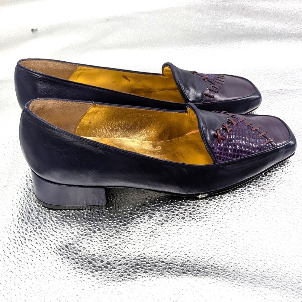 Timothy Hitsman Helena CZ Eggplant Ombre Kid Leather Loafers Square Toe 6